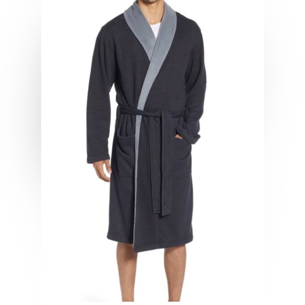 UGG Men’s Robinson Plush Fleece Robe Black Heather Charcoal XS/S NWT